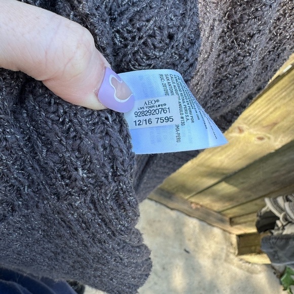 American Eagle Outfitters Charcoal Grey Chunky Knit Open Front Sweater Cardigan - Picture 6 of 8